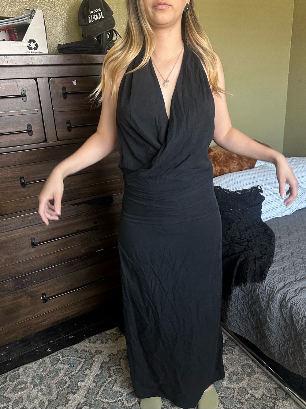 Zara Black Draped Halter Maxi Dress